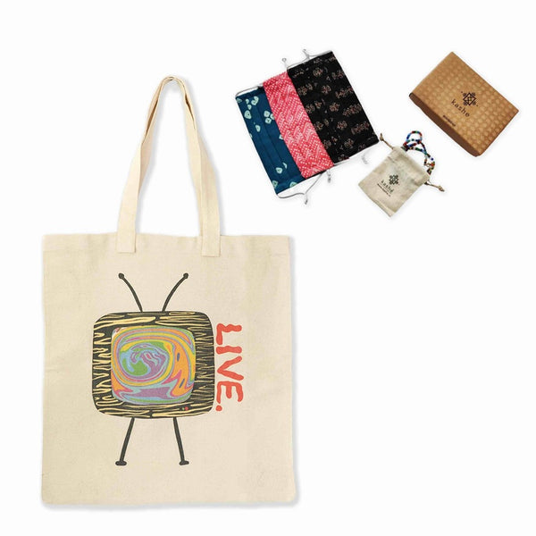 The TV Tote + Good Vibes Mask Set